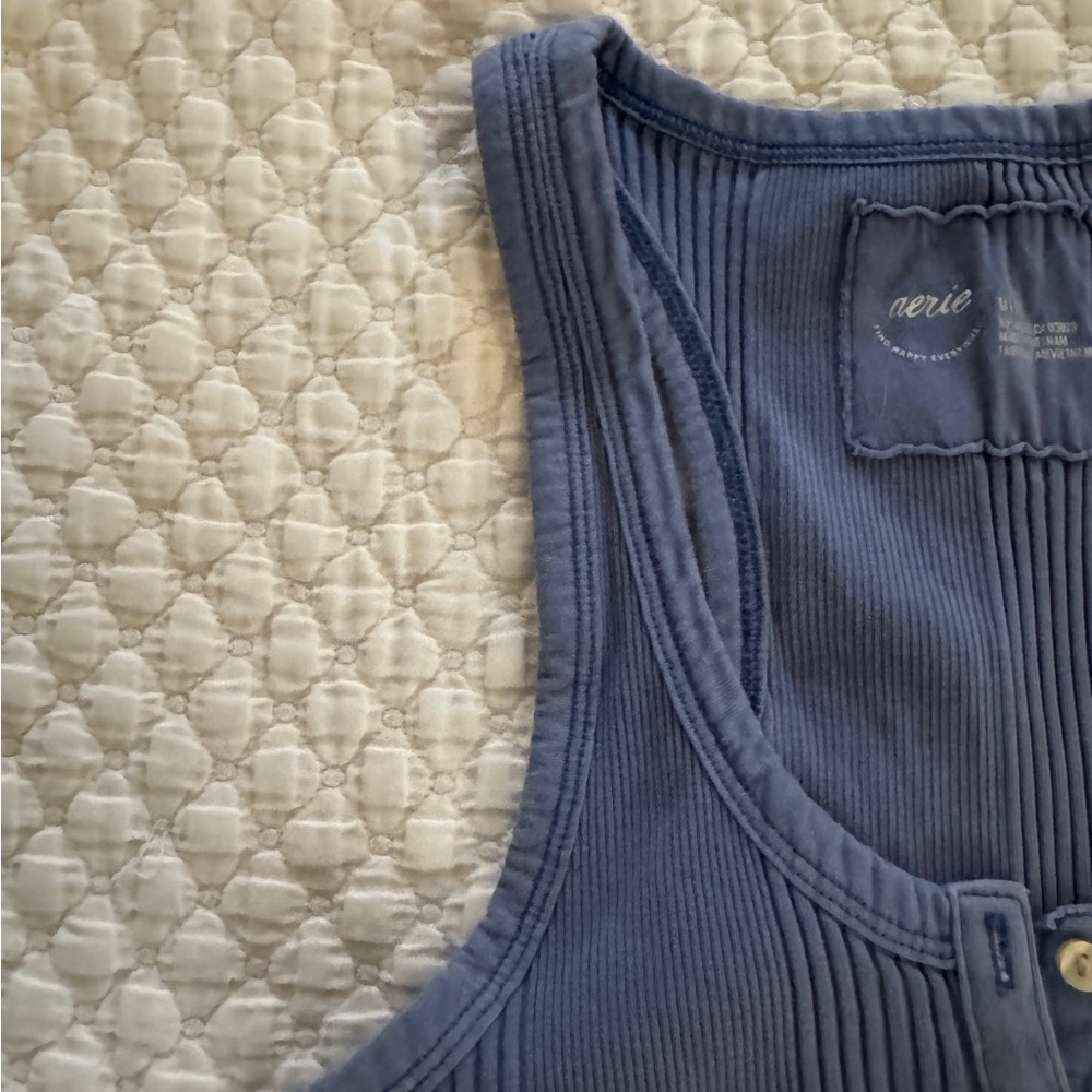 Women’s Aerie Ribbed Button Tank Top - Blue- Size medium - Picture 5 of 6